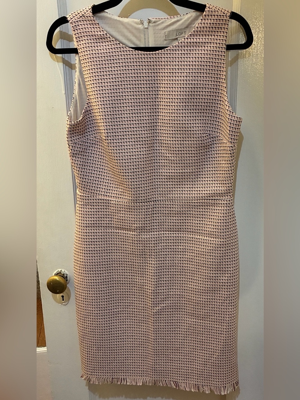 LOFT Pink Tweed-Look Sheath Dress